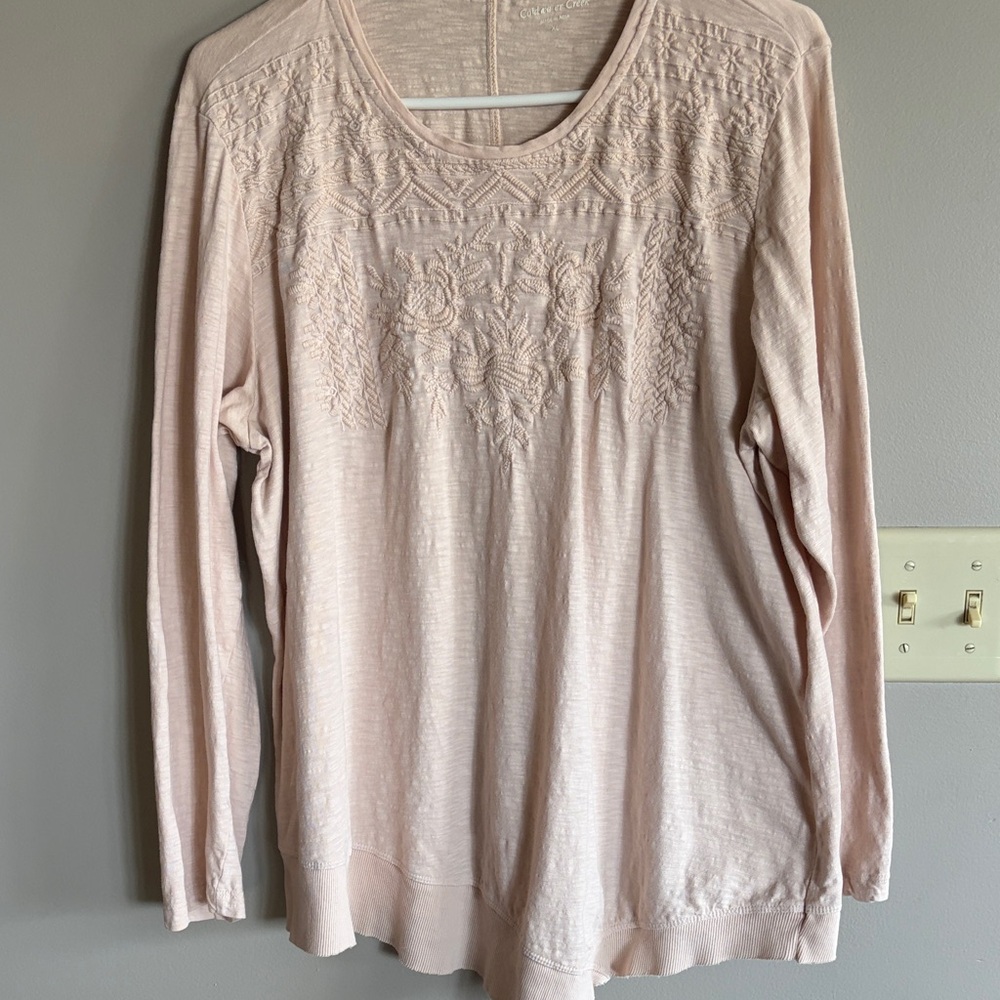 Coldwater Creek Embroidered Long-Sleeve Top in Blush Pink